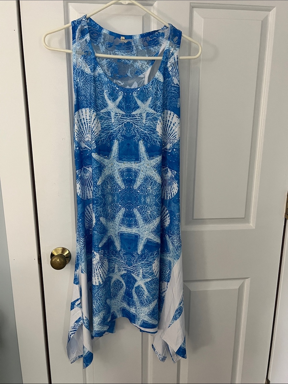 Blue Seashell & Starfish Print Tank Dress